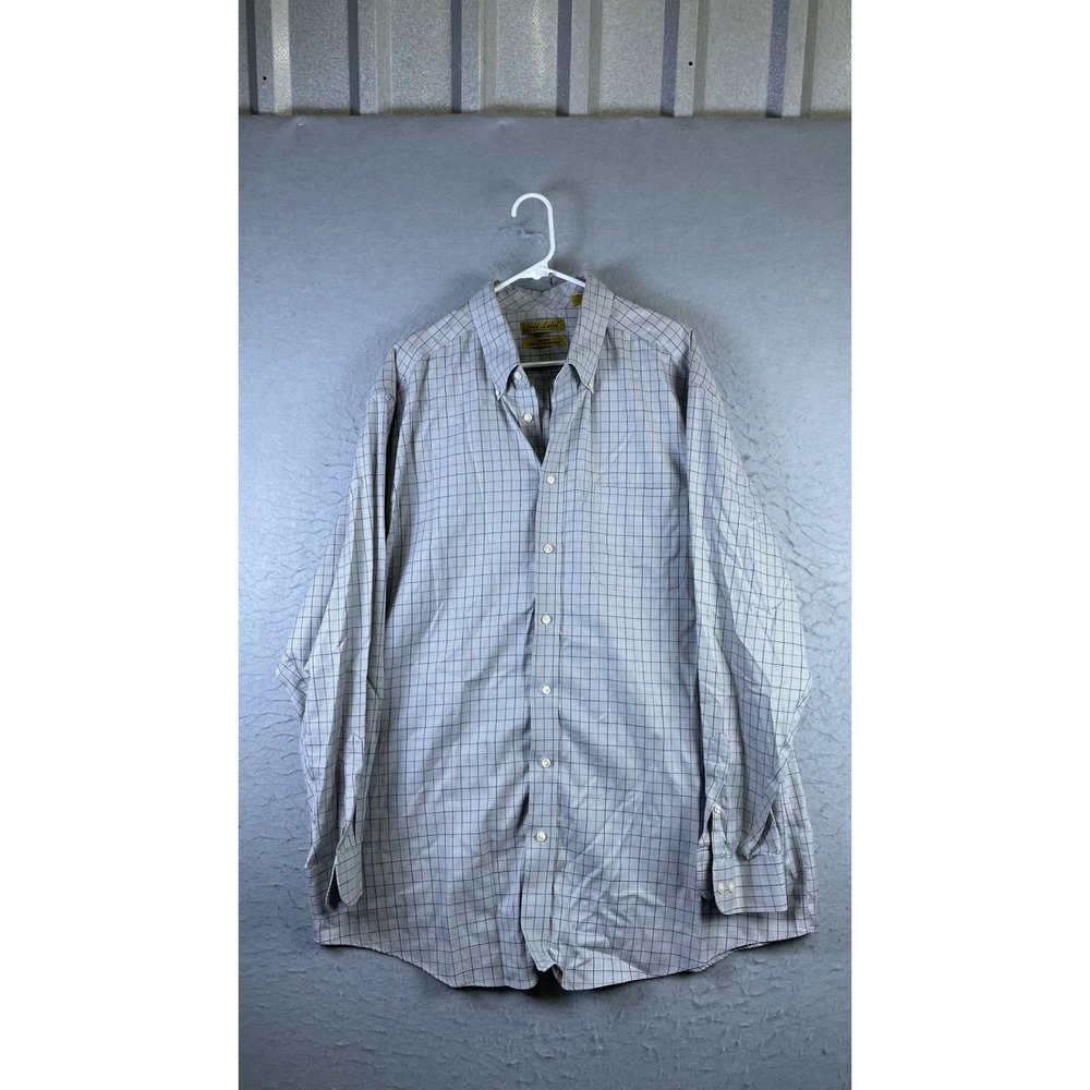 Roundtree & Yorke Button Down Mens 2XT Grey Plaid Excellent Non-Iron Cotton